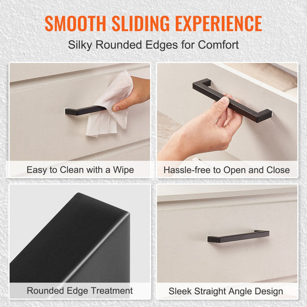 Vevor 10 Pack 3In / 76Mm Center To Slim Square Kitchen Drawer Stainless Steel Modern Cupboard Door Handles For Bathroom Bar Hardware Matte Black Cabin