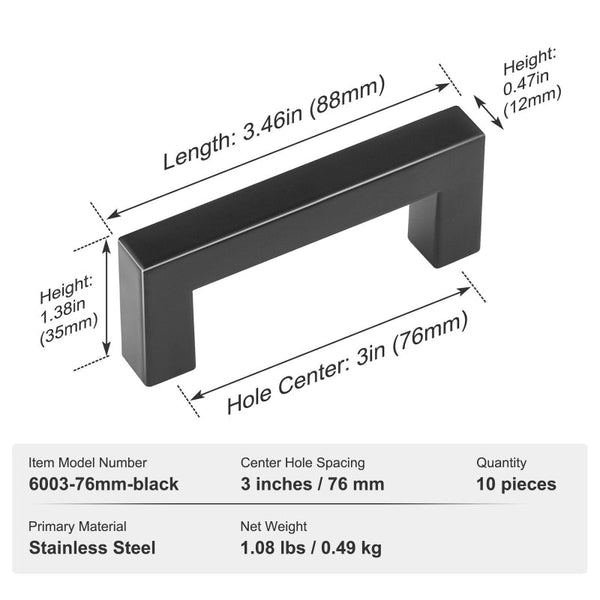 Vevor 10 Pack 3In / 76Mm Center To Slim Square Kitchen Drawer Stainless Steel Modern Cupboard Door Handles For Bathroom Bar Hardware Matte Black Cabin