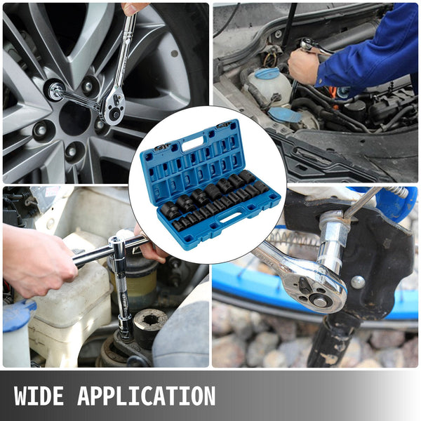 Vevor Impact Socket Set 1/2 Inches 19 Piece Sockets Assortment Drive Sae (3/8 To Inches) 6 Point Hex Socket Wrenches