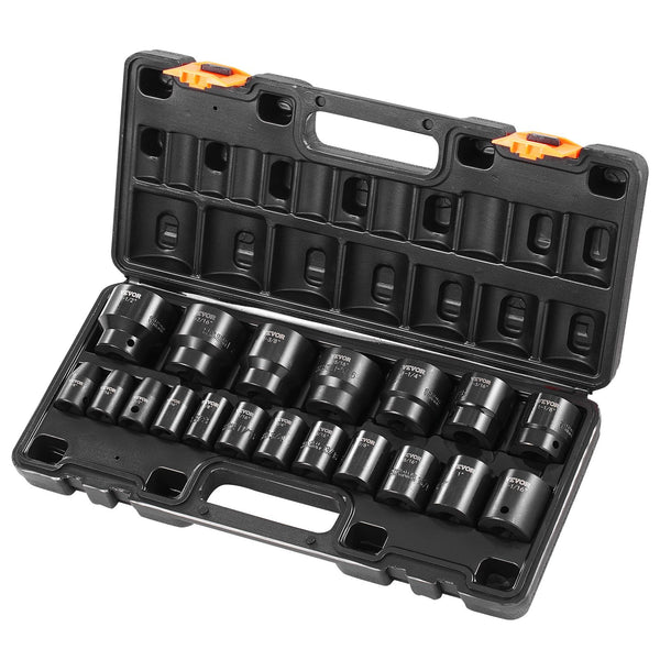 Vevor Impact Socket Set 1/2 Inches 19 Piece Sockets Assortment Drive Sae (3/8 To Inches) 6 Point Hex Socket Wrenches