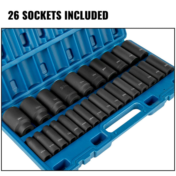 Vevor Impact Sockets Set 1/2 Inch Drive 26 Pcs Metric 10Mm 36Mm Deep Point Socket Wrenches