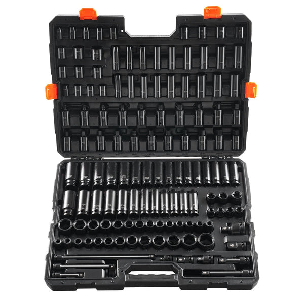 Impact Sockets Set 130Pcs 6 Point 3/8" & 1/2" Drive Bit Ratchet Tool Kit Impact Wrenches