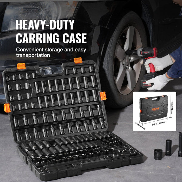 Impact Sockets Set 130Pcs 6 Point 3/8" & 1/2" Drive Bit Ratchet Tool Kit Impact Wrenches