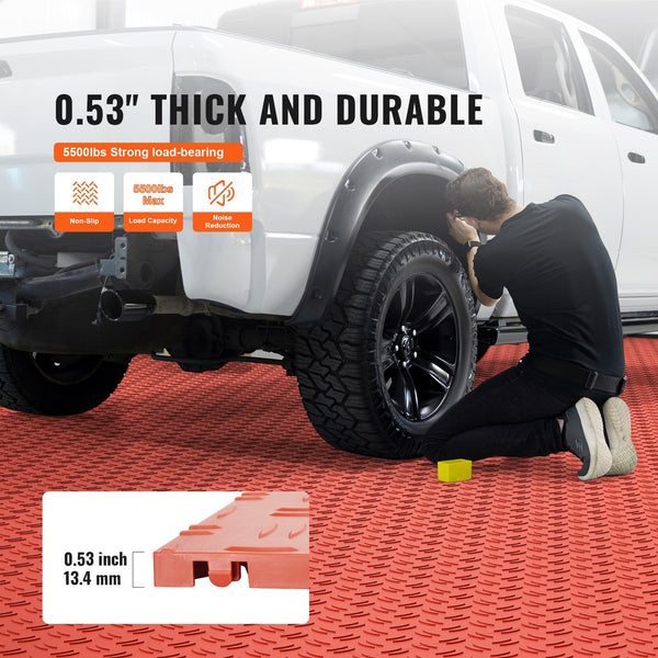 Vevor Garage Tiles Interlocking 12 X 0.53 Inch 25 Pack Floor Covering Non Slip Double Sided Texture Flooring For Garages Basements Repair Shops Red Ot