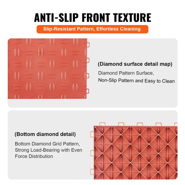 Vevor Garage Tiles Interlocking 12 X 0.53 Inch 25 Pack Floor Covering Non Slip Double Sided Texture Flooring For Garages Basements Repair Shops Red Ot