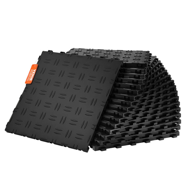 Vevor Garage Tiles Interlocking 12 X 0.53 Inch 50 Pack Floor Covering Non Slip Double Sided Texture Flooring For Garages Basements Repair Shops Black