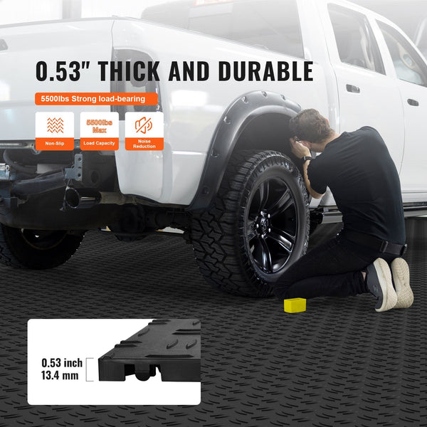 Vevor Garage Tiles Interlocking 12 X 0.53 Inch 50 Pack Floor Covering Non Slip Double Sided Texture Flooring For Garages Basements Repair Shops Black