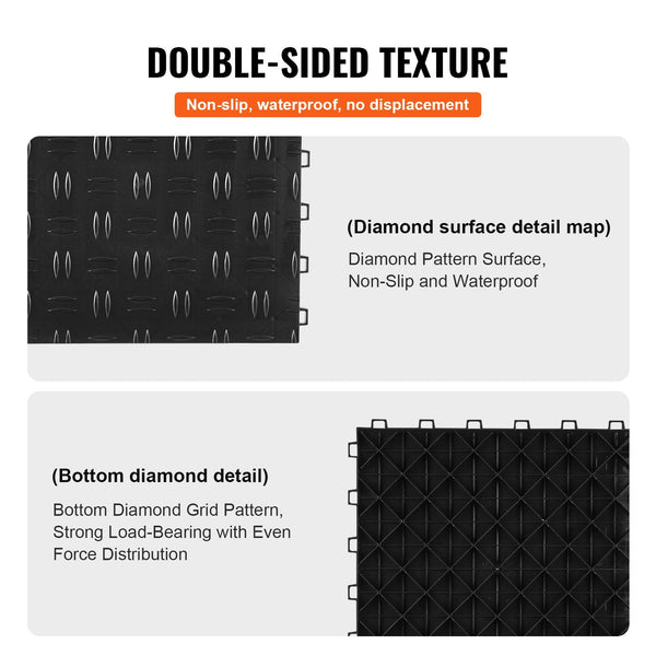 Vevor Garage Tiles Interlocking 12 X 0.53 Inch 50 Pack Floor Covering Non Slip Double Sided Texture Flooring For Garages Basements Repair Shops Black