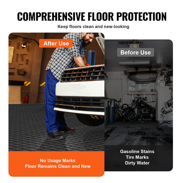 Vevor Garage Tiles Interlocking 12 X 0.53 Inch 50 Pack Floor Covering Non Slip Double Sided Texture Flooring For Garages Basements Repair Shops Black