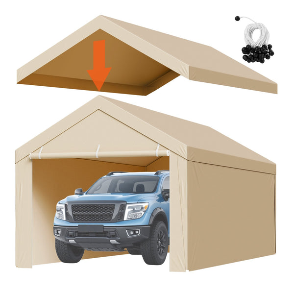 Vevor Carport Replacement Canopy 6 X 3 M Potable Garage Tent Top Tarp With Sidewalls Uv Resistant & Waterproof Heavy Duty Shelter Ball Buggees Beige F