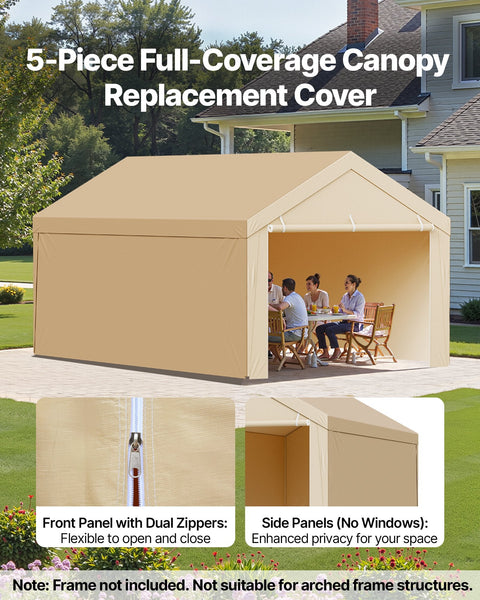 Vevor Carport Replacement Canopy 6 X 3 M Potable Garage Tent Top Tarp With Sidewalls Uv Resistant & Waterproof Heavy Duty Shelter Ball Buggees Beige F