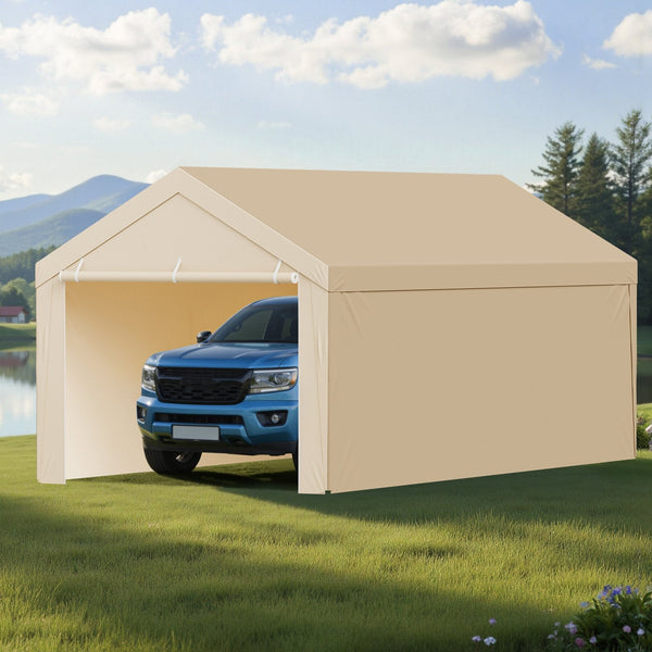 Vevor Carport Replacement Canopy 6 X 3 M Potable Garage Tent Top Tarp With Sidewalls Uv Resistant & Waterproof Heavy Duty Shelter Ball Buggees Beige F