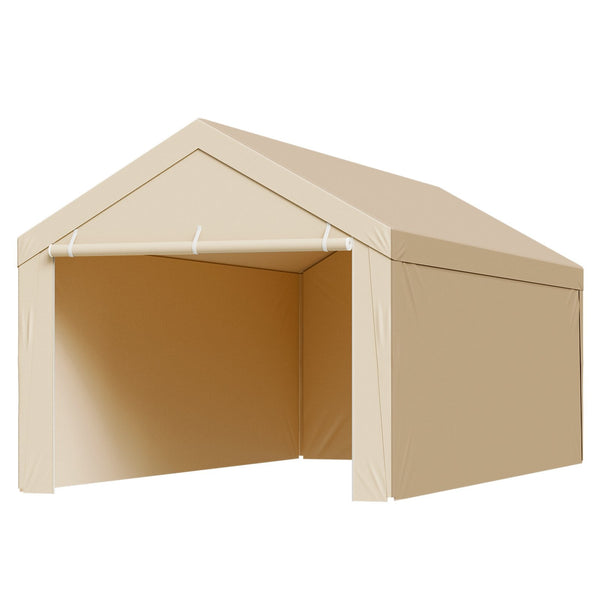 Vevor Carport Replacement Canopy 6 X 3 M Potable Garage Tent Top Tarp With Sidewalls Uv Resistant & Waterproof Heavy Duty Shelter Ball Buggees Beige F