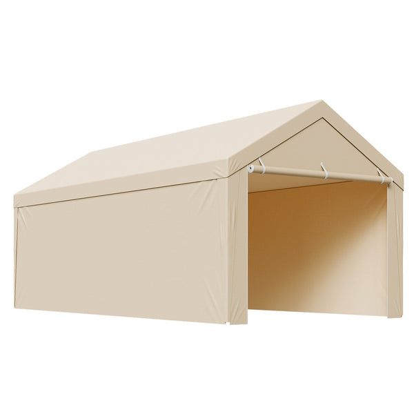 Vevor Carport Replacement Canopy 6 X 3 M Potable Garage Tent Top Tarp With Sidewalls Uv Resistant & Waterproof Heavy Duty Shelter Ball Buggees Beige F