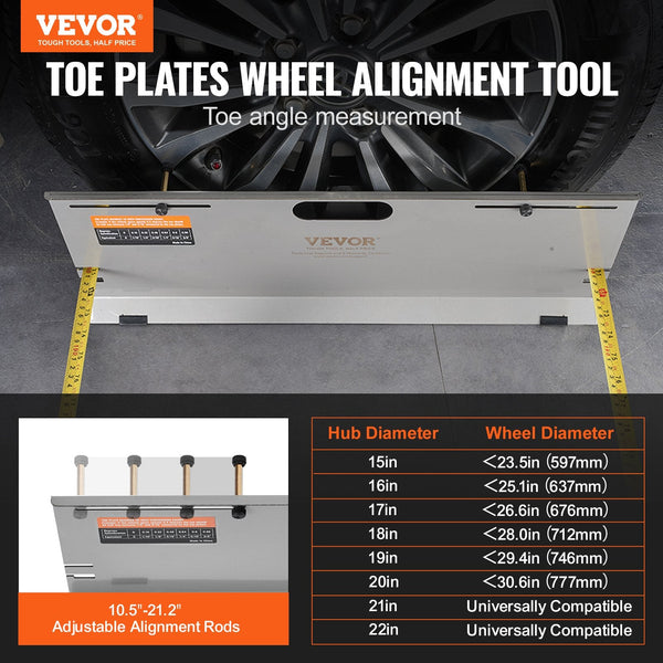 Vevor Wheel Alignment Tool 2 Pack Toe Plates Stainless Steel Angle Measurement 4 Rods And Magnetic Slots Includes Measuring Tapes & Conversion Chart T