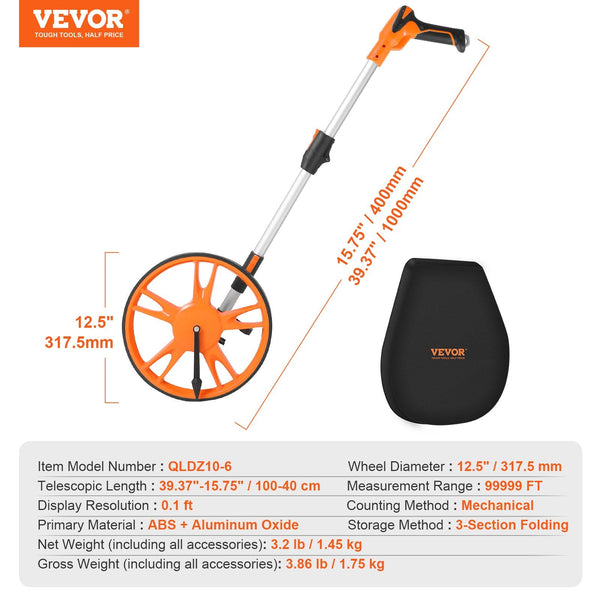 Vevor Measuring Wheel 12.5A Road Runner Distance Telescoping Handle W/ Back Bag Other Test & Measurement