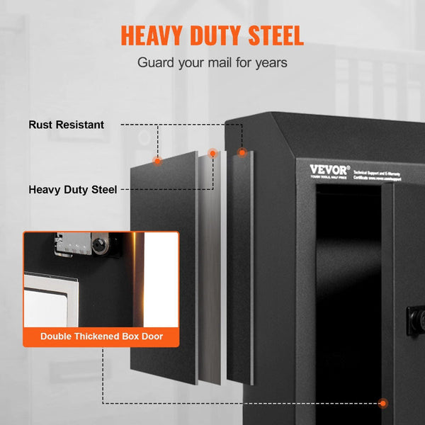 Through The Door Key Drop Box Heavy Duty Steel Mailbox With 12" Combination Lock Black Letterboxes