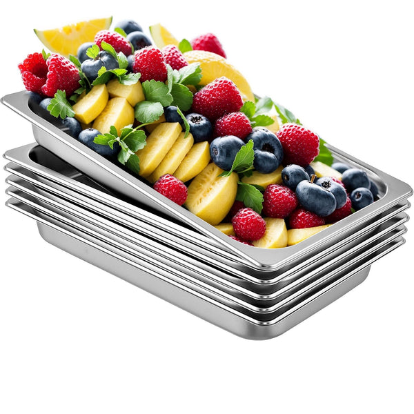 Hotel Pans Full Size 2.5 Inch Deep Steam Table 6 Pack 22 Gauge/0.8Mm Thick Stainless Steel Anti Jam Frying & Grill Pans
