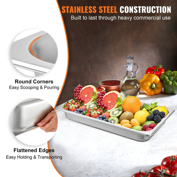 Hotel Pans Full Size 2.5 Inch Deep Steam Table 6 Pack 22 Gauge/0.8Mm Thick Stainless Steel Anti Jam Frying & Grill Pans