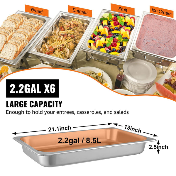 Hotel Pans Full Size 2.5 Inch Deep Steam Table 6 Pack 22 Gauge/0.8Mm Thick Stainless Steel Anti Jam Frying & Grill Pans