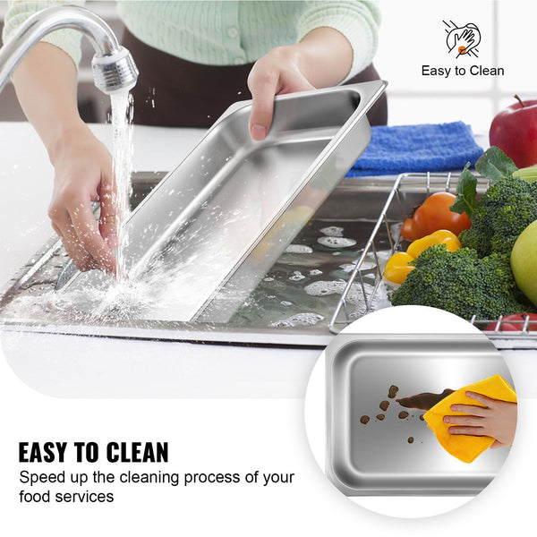 Hotel Pans Full Size 2.5 Inch Deep Steam Table 6 Pack 22 Gauge/0.8Mm Thick Stainless Steel Anti Jam Frying & Grill Pans