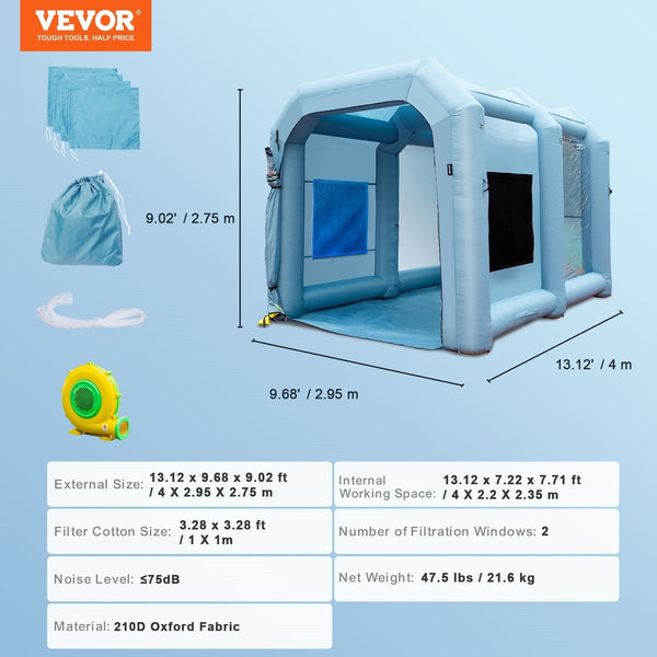 Vevor Inflatable Spray Booth Car Paint Tent 13X10x9ft Filter System Blower 950W Other Painting Accessories