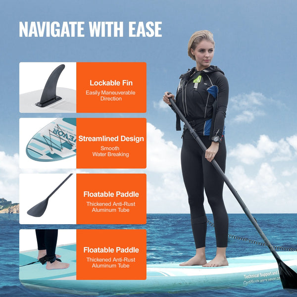 Vevor Inflatable Stand Up Paddle Board 152 Mm Wide Sup Paddleboard With Accessories Pump Fin Phone Bag Backpack Ankle Leash Repair Kit Non Slip Deck F