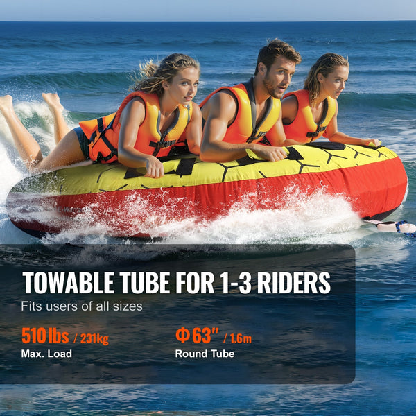 Towable Tube For Boating 1 3 Riders Inflatable Tubes And Towables 510 Lbs 63 Inch Round Water Sport Boats Pull Full Nylon Cover Eva Grab Handles Speed