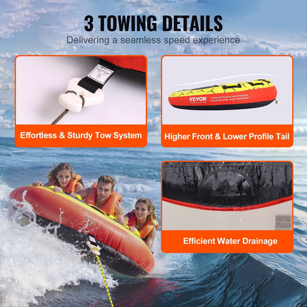 Towable Tube For Boating 1 3 Riders Inflatable Tubes And Towables 510 Lbs 63 Inch Round Water Sport Boats Pull Full Nylon Cover Eva Grab Handles Speed