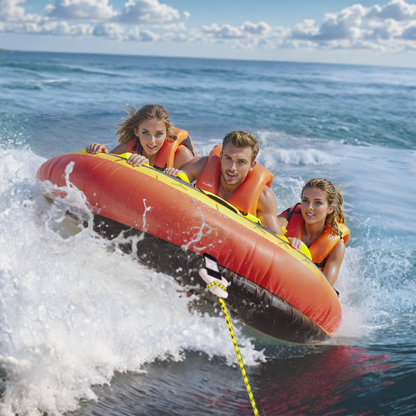 Towable Tube For Boating 1 3 Riders Inflatable Tubes And Towables 510 Lbs 63 Inch Round Water Sport Boats Pull Full Nylon Cover Eva Grab Handles Speed