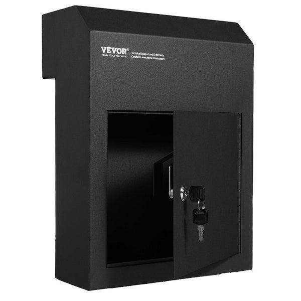 Through The Door Key Drop Box Heavy Duty Steel Mailbox With 1.8" 12" Lock 12X6x16" Black Letterboxes