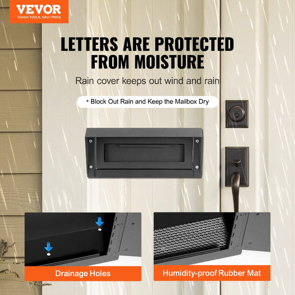Through The Door Key Drop Box Heavy Duty Steel Mailbox With 1.8" 12" Lock 12X6x16" Black Letterboxes