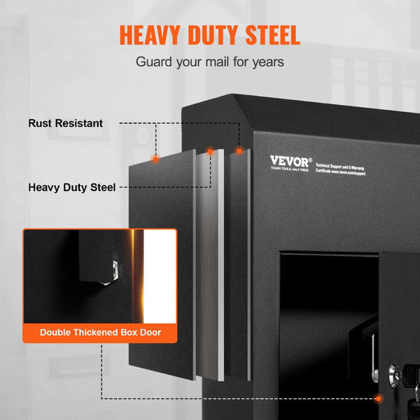Through The Door Key Drop Box Heavy Duty Steel Mailbox With 1.8" 12" Lock 12X6x16" Black Letterboxes
