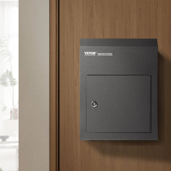 Through The Door Key Drop Box Heavy Duty Steel Mailbox With 1.8" 12" Lock 12X6x16" Black Letterboxes