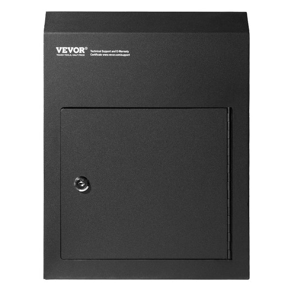 Through The Door Key Drop Box Heavy Duty Steel Mailbox With 1.8" 12" Lock 12X6x16" Black Letterboxes
