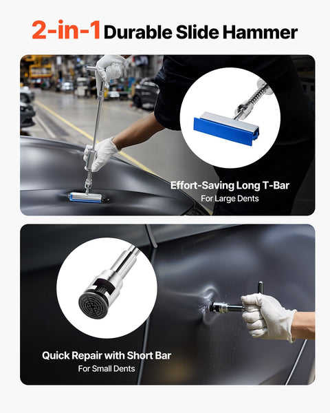 Vevor Dent Puller Kit 61 Pcs Paintless Removal With Golden Lifter Slide Hammer T Bar Glue Gun Auto Body Hail Damage Repair Remover Tools For Car Refri