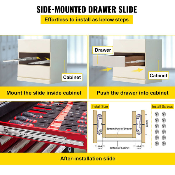 Vevor Drawer Slide Soft Close 1Pair 42" Ball Bearing Full Extension 500Lb Drawer Organisers