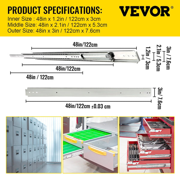 Vevor Drawer Slide Soft Close 1Pair 48" Ball Bearing Full Extension 500Lb Drawer Organisers