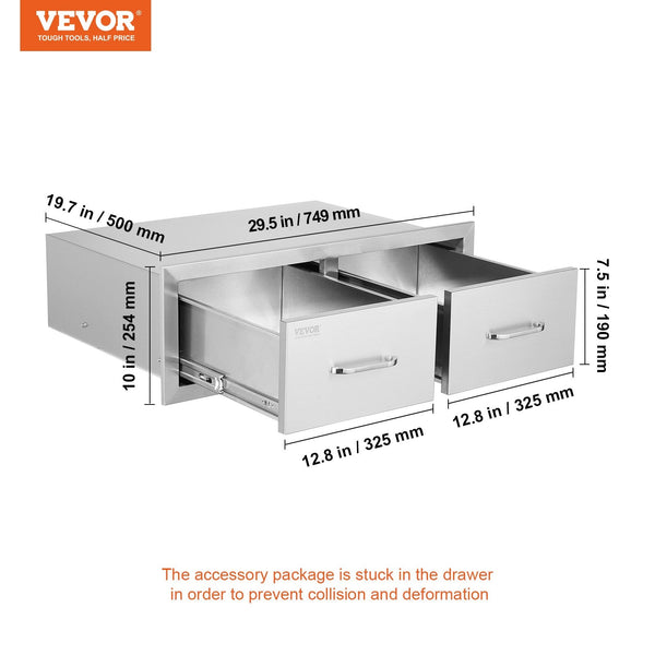 Vevor Outdoor Kitchen Drawers 30" W X 10" H 20" Horizontal Double Bbq Access Stainless Steel With Handle Island For Kitchens Or Patio Grill Station Ki