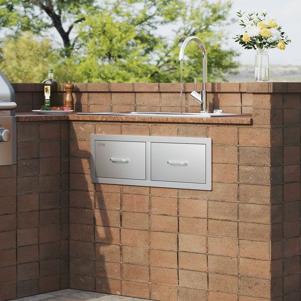 Vevor Outdoor Kitchen Drawers 30" W X 10" H 20" Horizontal Double Bbq Access Stainless Steel With Handle Island For Kitchens Or Patio Grill Station Ki
