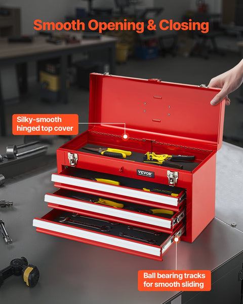 Tool Box 520 Mm Portable Metal 3 Drawers Organizer Red Tool Boxes