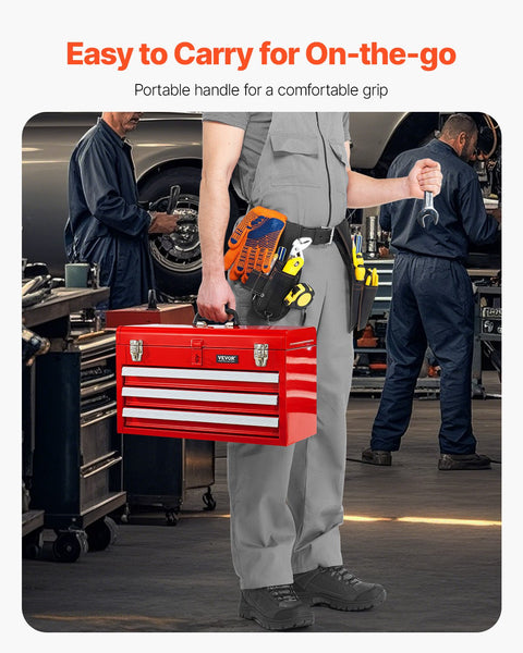 Tool Box 520 Mm Portable Metal 3 Drawers Organizer Red Tool Boxes