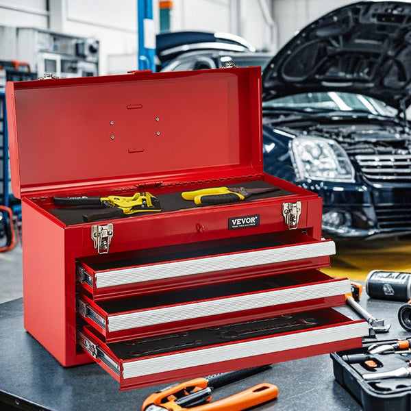 Tool Box 520 Mm Portable Metal 3 Drawers Organizer Red Tool Boxes