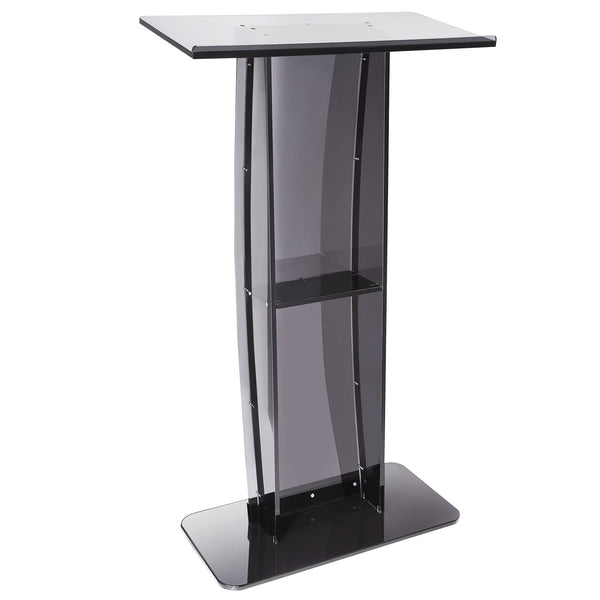Vevor Acrylic Podium 47" Tall Stand With Wide Reading Surface & Storage Shelf Floor Standing Clear Pulpits For Church Office School Black Standing Des