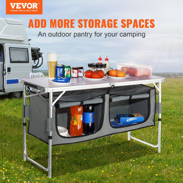 Vevor Camping Kitchen Table Quick Set Up Folding With A Carrying Bag 3 Adjustable Heights Mdf Ideal For Outdoor Picnics Bbqs Rv Traveling Camping Tabl
