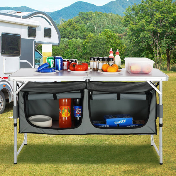 Vevor Camping Kitchen Table Quick Set Up Folding With A Carrying Bag 3 Adjustable Heights Mdf Ideal For Outdoor Picnics Bbqs Rv Traveling Camping Tabl