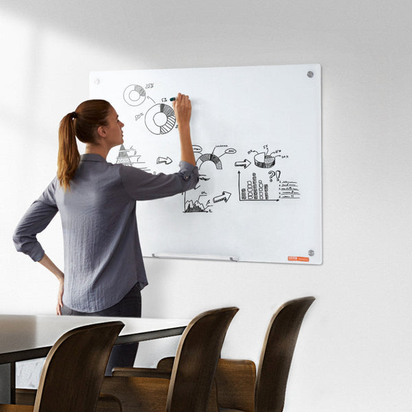 Magnetic Glass Whiteboard Dry Erase Board 36"X24" Wall Mounted Large Glassboard Frameless With Marker Tray An Eraser Markers Placeholder