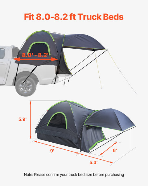 Vevor Truck Tent 8.0 8.2Ft Waterproof Pu2000 Bed Camping 2 3 Person Tents
