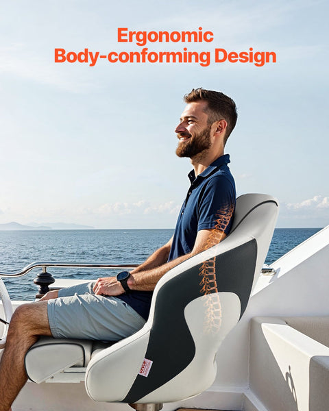 Boat Seat High Backrest Flip Up Captain Bucket With Thickened Sponge Cushion & Waterproof Pvc Leather Ergonomic Design Folding For Boats Yachts Ships