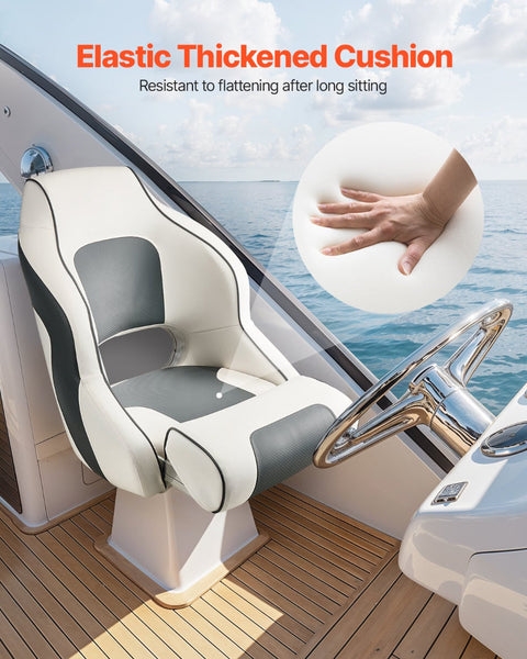 Boat Seat High Backrest Flip Up Captain Bucket With Thickened Sponge Cushion & Waterproof Pvc Leather Ergonomic Design Folding For Boats Yachts Ships